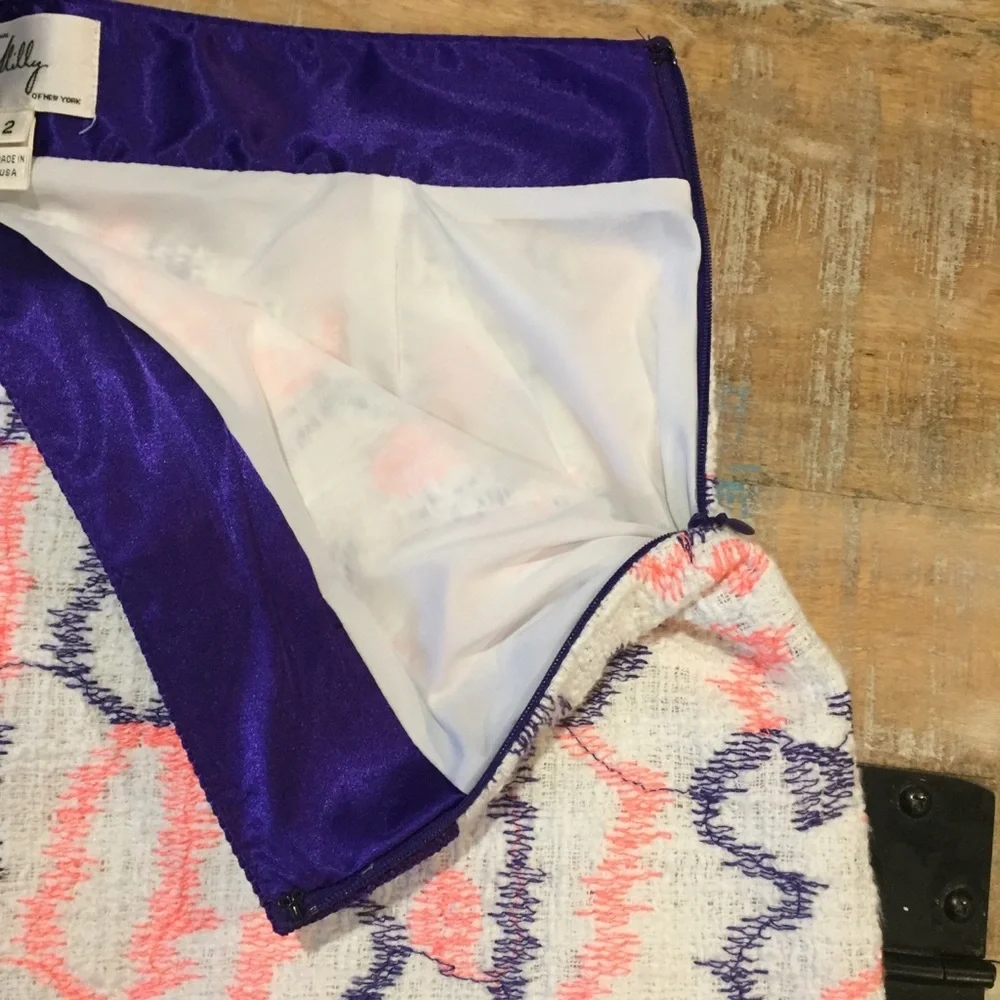 Milly Tweed Mini Skirt White purple Hot Pink 2 - Picture 6 of 8